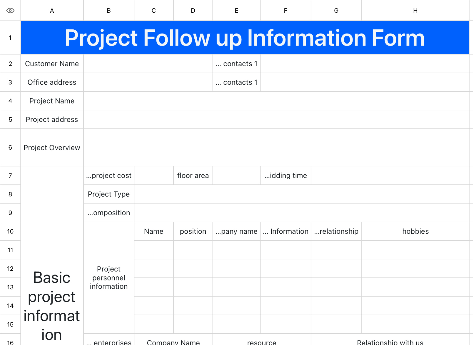 Project Follow up Information Form